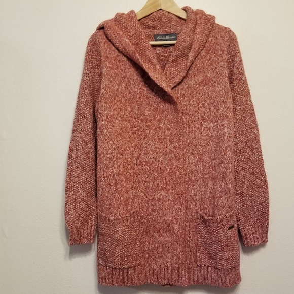 Eddie Bauer Hooded Sleep Cardigan in heathered red - Picture 2 of 8